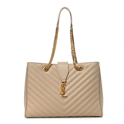 Saint Laurent Grain De Poudre Matelasse Chevron Monogram Shopping Bag Nude Powder 1 of 10