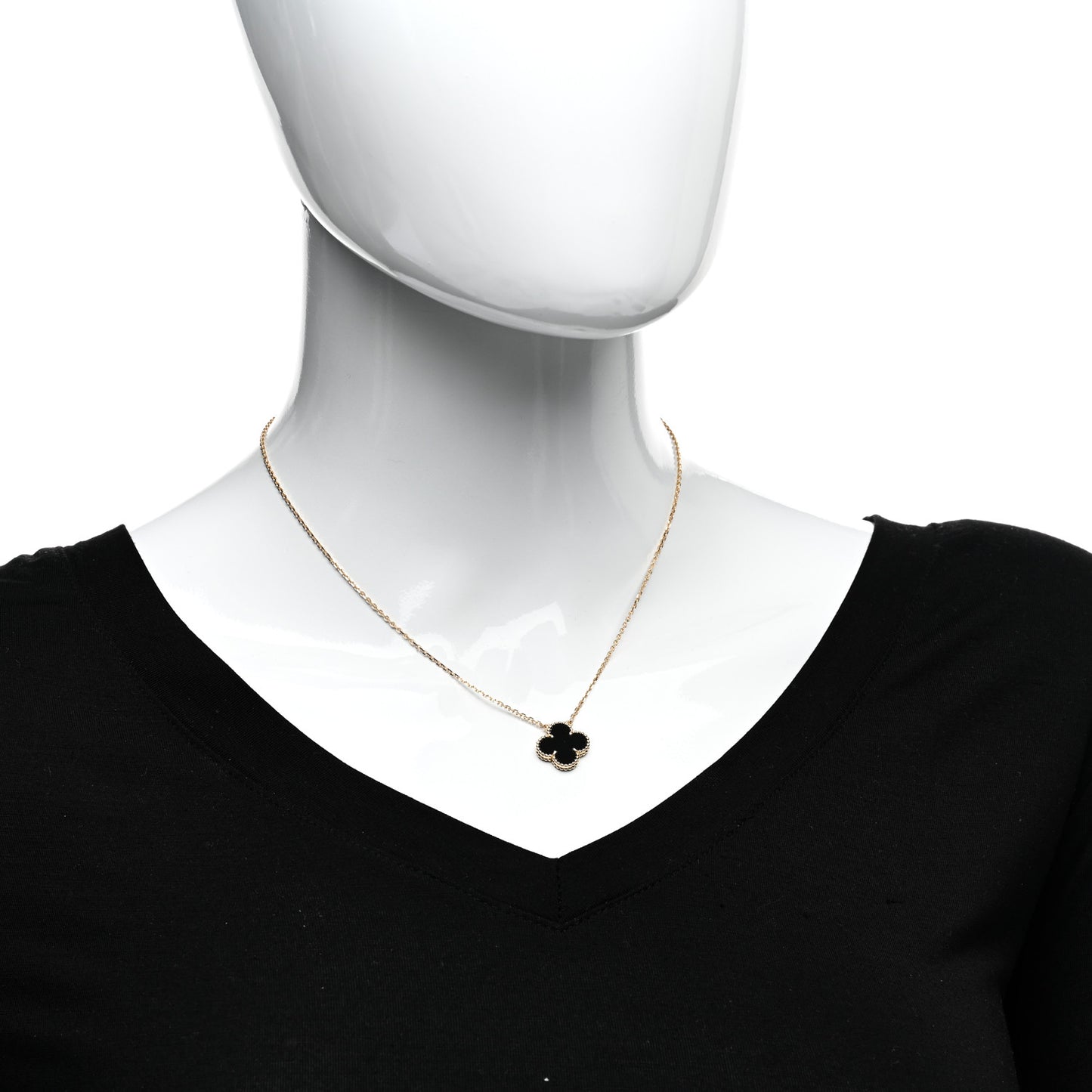 18K Yellow Gold Black Onyx Vintage Alhambra Pendant Necklace