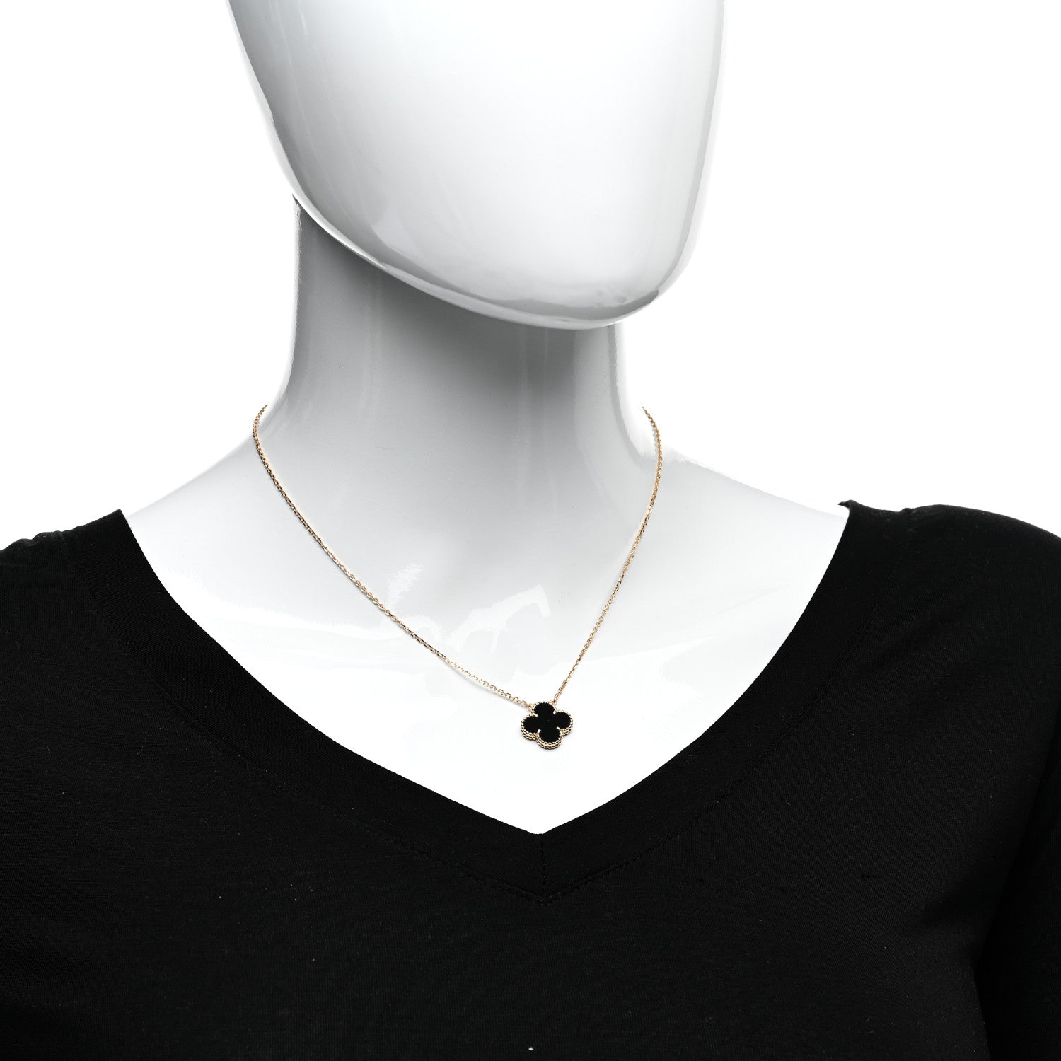 Van Cleef & Arpels 18K Yellow Gold Black Onyx Vintage Alhambra Pendant Necklace 2 of 5