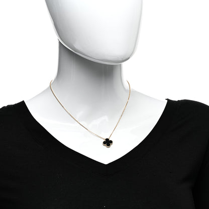 Van Cleef & Arpels 18K Yellow Gold Black Onyx Vintage Alhambra Pendant Necklace 2 of 5