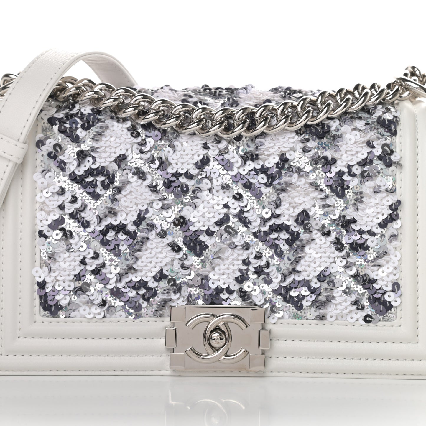 Calfskin Sequin Medium Boy Chanel Flap White
