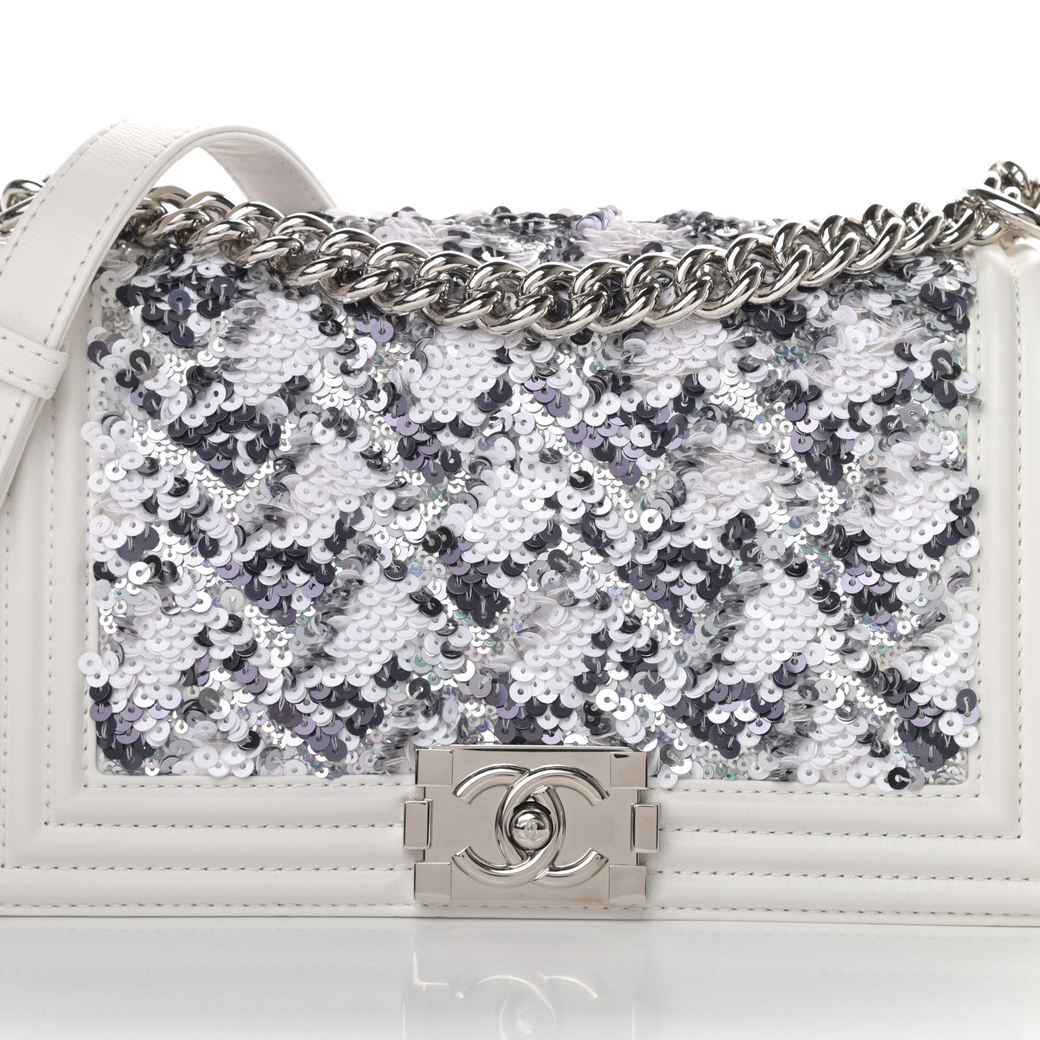 Chanel Calfskin Sequin Medium Boy Chanel Flap White 8 of 12