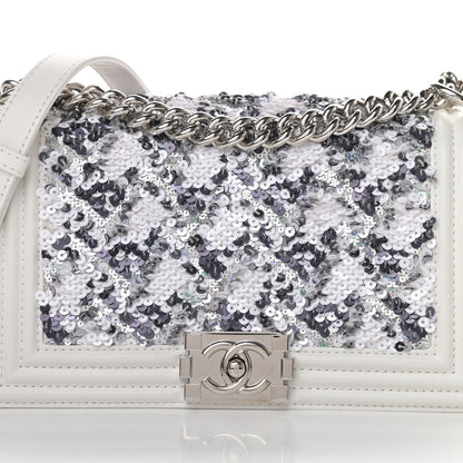 Chanel Calfskin Sequin Medium Boy Chanel Flap White 8 of 12