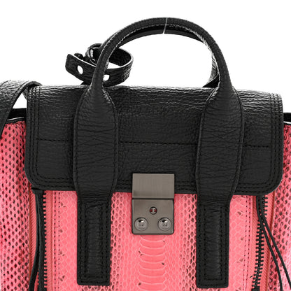 3.1 Phillip Lim Textured Calfskin Elaphe Snakeskin Mini Pashli Satchel Pink Black 7 of 14
