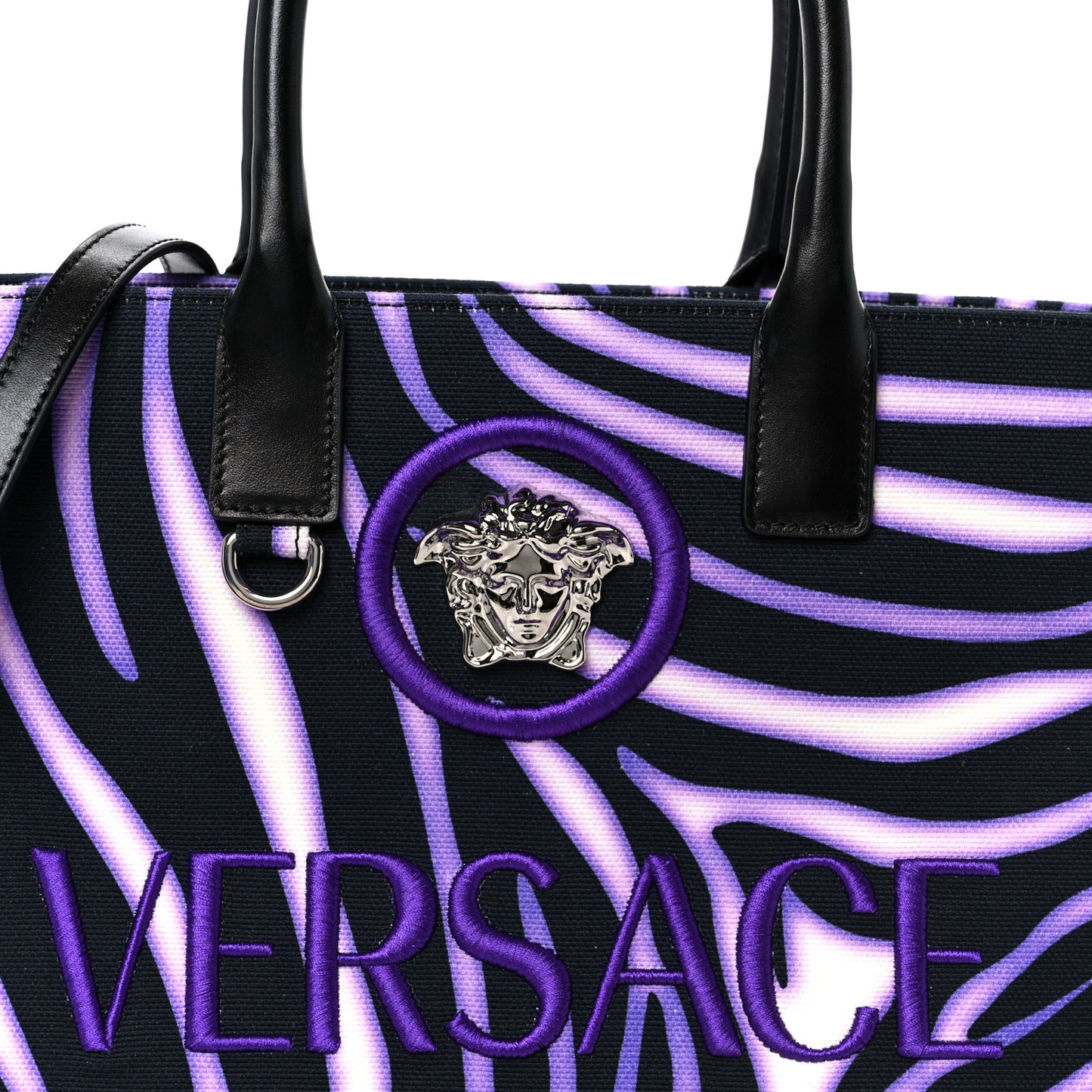 Canvas Calfskin Zebra La Medusa Small Tote Bag Purple Black