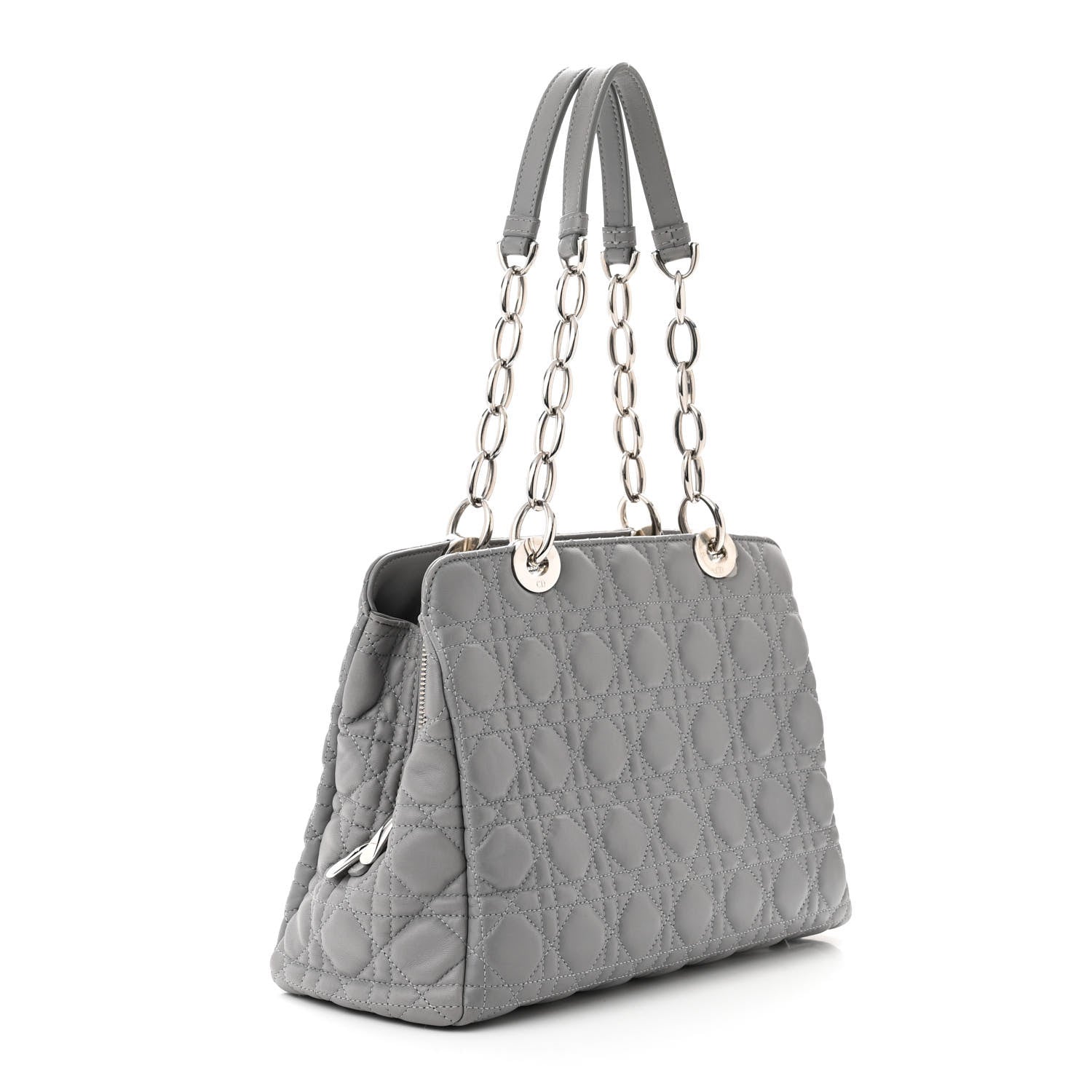 Christian Dior CHRISTIAN DIOR Lambskin Cannage Small Dior Soft Zipped Shopping Tote Grey 3 of 14