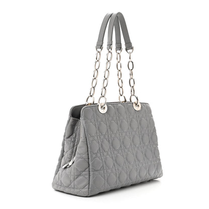 Christian Dior CHRISTIAN DIOR Lambskin Cannage Small Dior Soft Zipped Shopping Tote Grey 3 of 14
