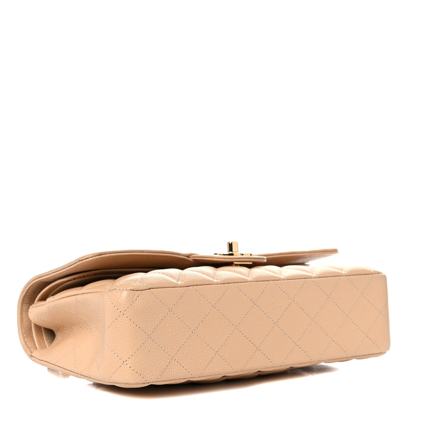 Caviar Quilted Medium Double Flap Beige
