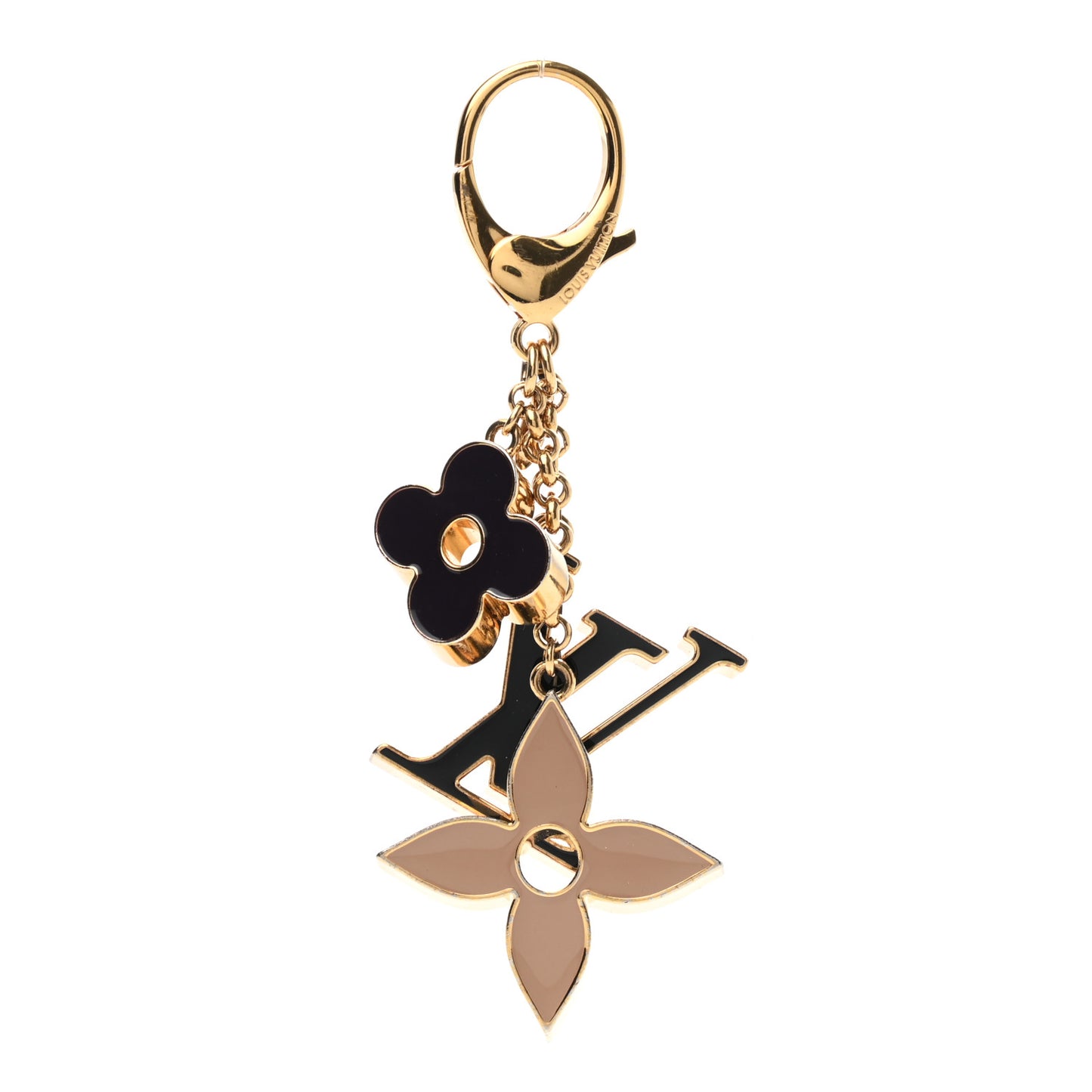 Metal Enamel Fleur De Monogram Bag Charm Dore