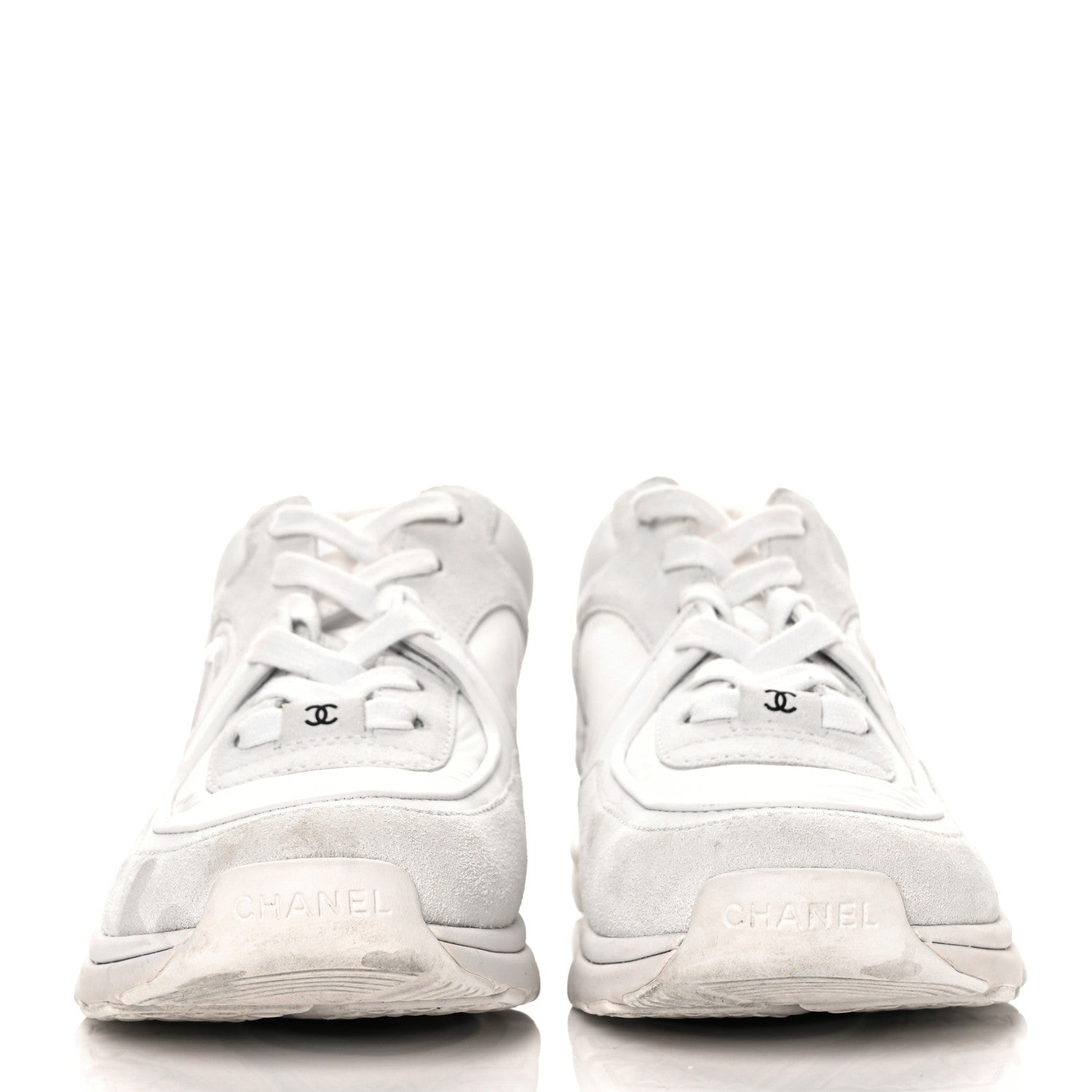 Chanel Suede Calfskin Fabric CC Sneakers 40 White 5 of 40