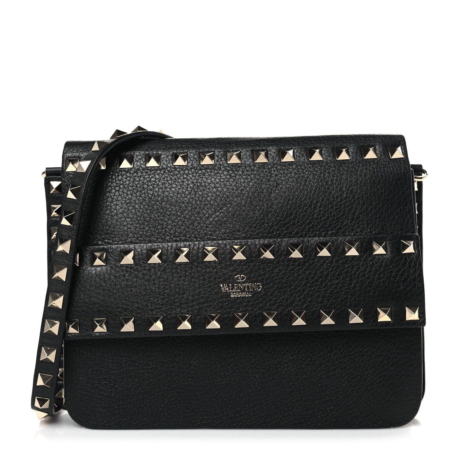 Valentino Garavani Pebbled Calfskin Rockstud Side Slip Crossbody Black 1 of 9