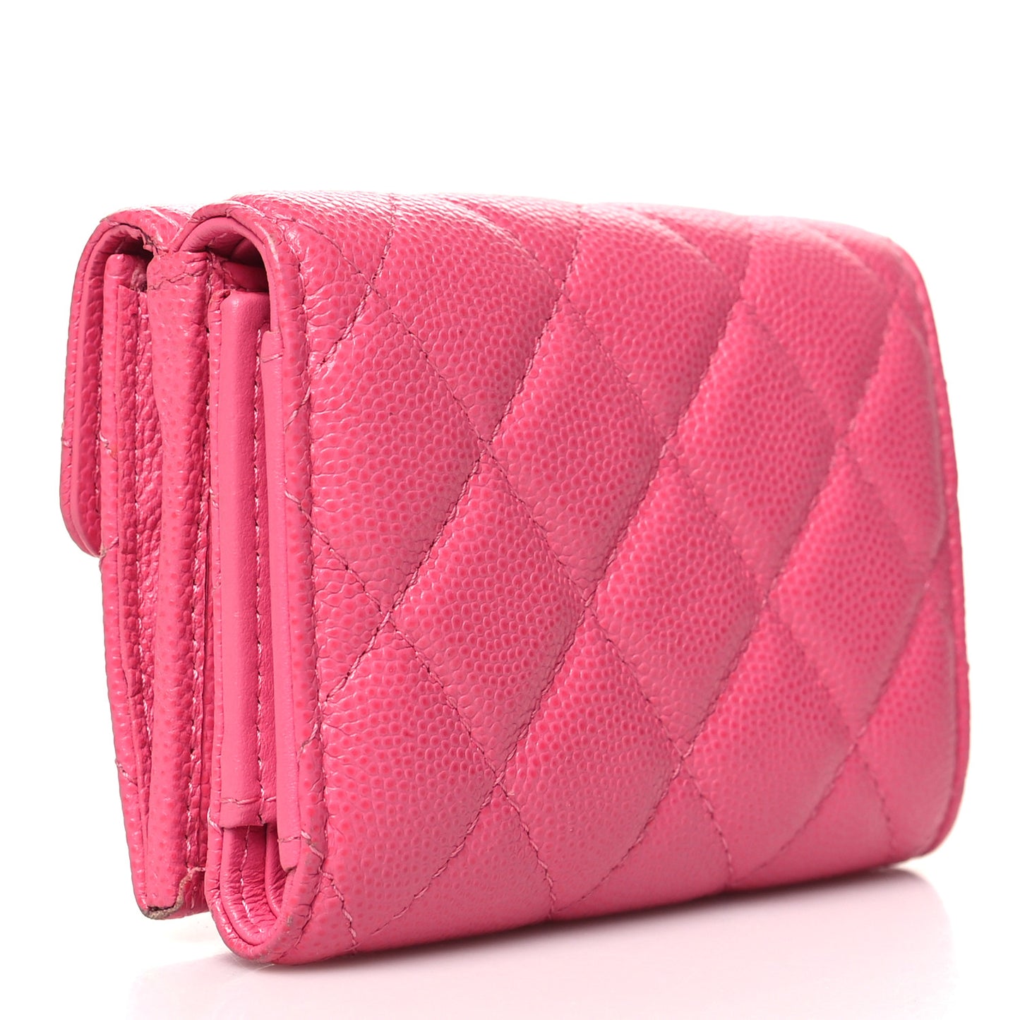 Caviar Quilted Double Flap Wallet Pink