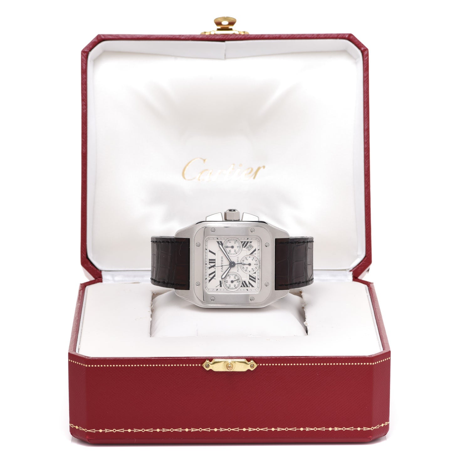 Cartier Stainless Steel Alligator 41mm Santos 100 Chronograph Automatic Watch Brown 5 of 5