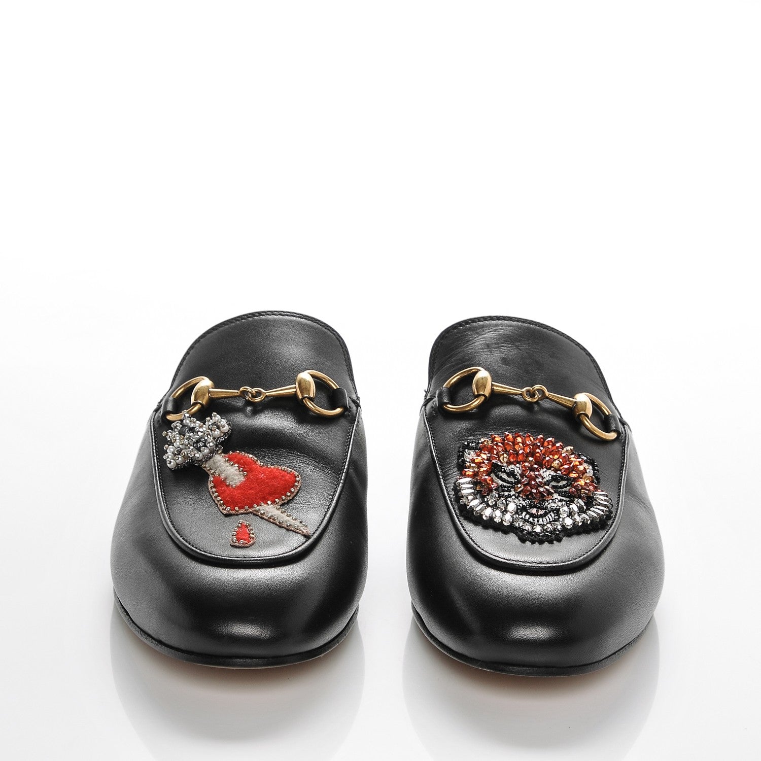 Gucci Calfskin Crystal Tiger Embroidered Womens Princetown