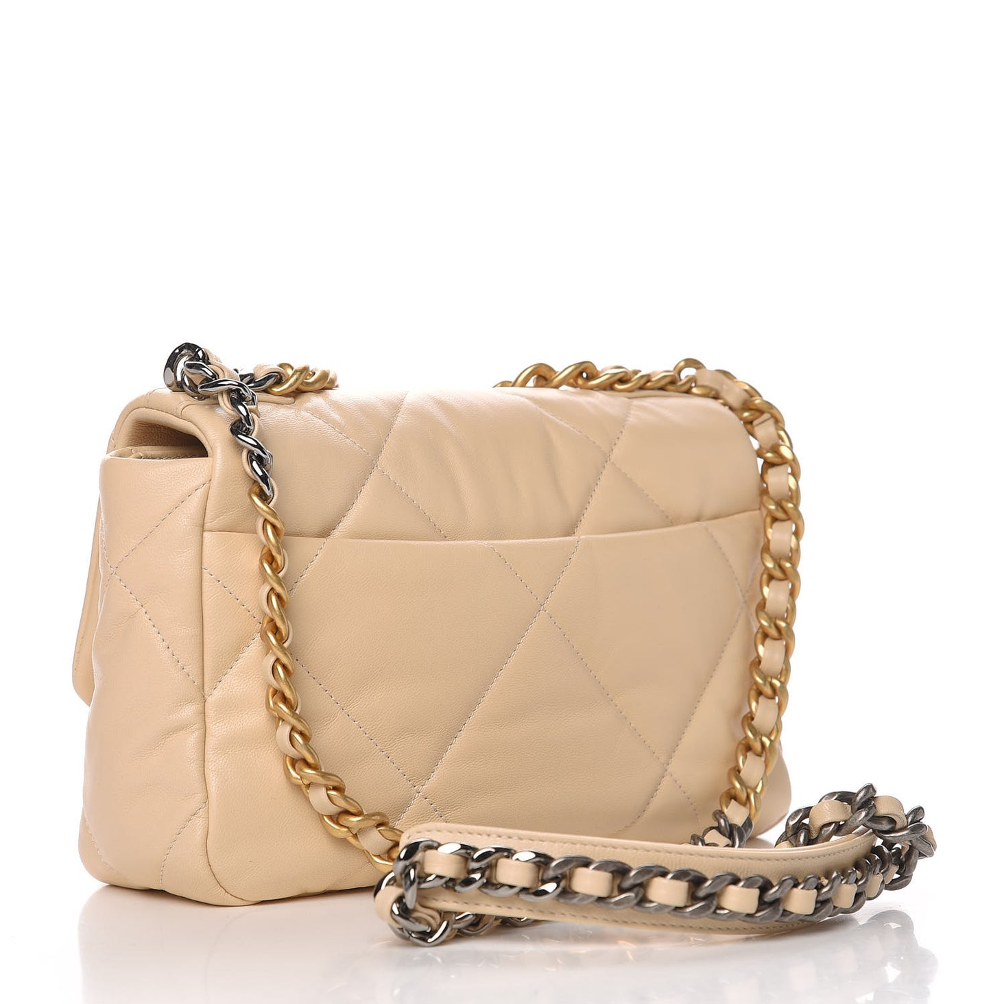 Goatskin Quilted Medium 19 Flap Beige