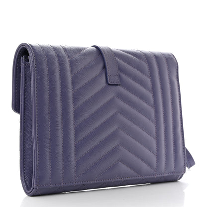 Saint Laurent Grain De Poudre Textured Mixed Matelasse Triquilt Monogram Clutch Dark Wisteria 3 of 11