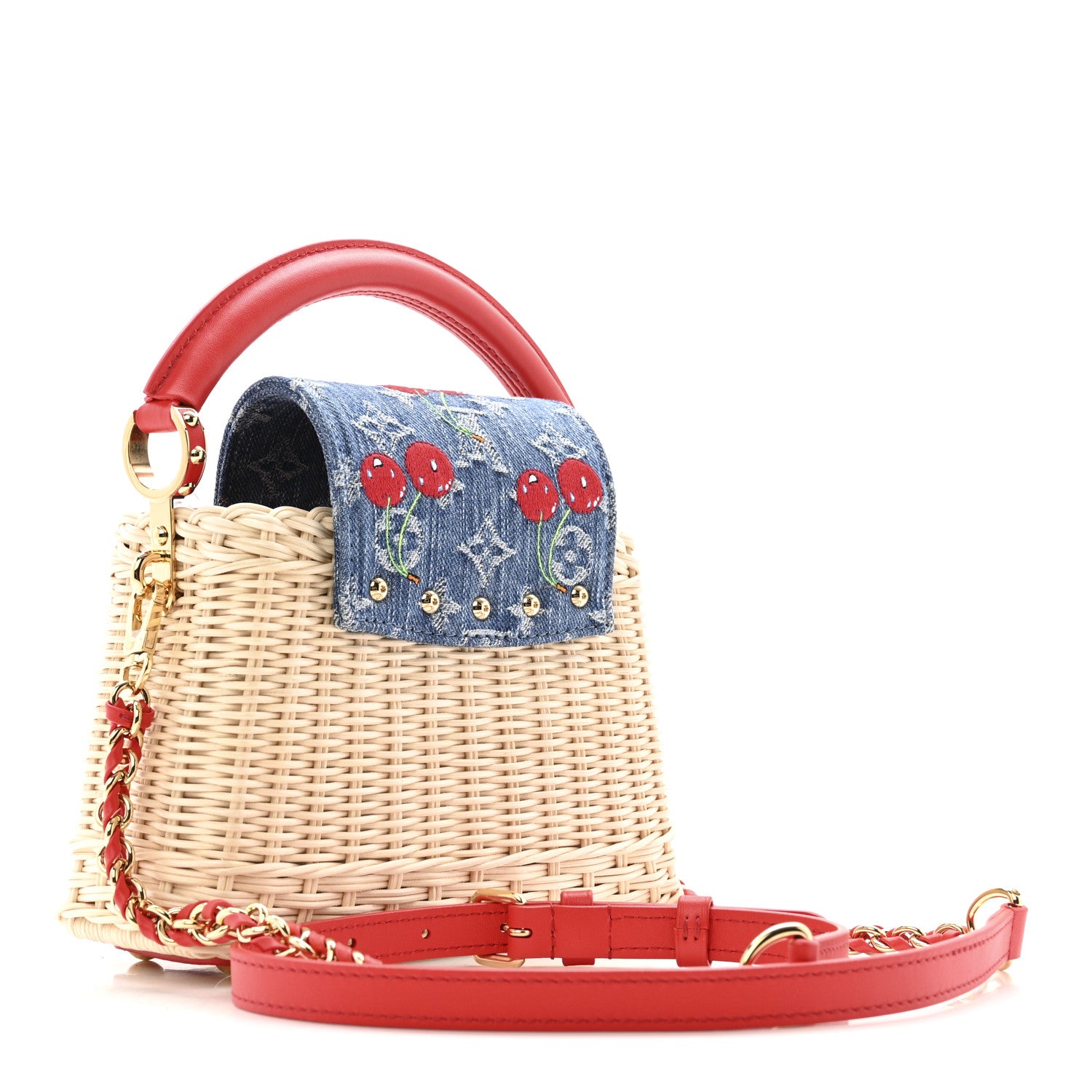 Louis Vuitton LV X TM Rattan Denim Calfskin Cerises Capucines Mini 3 of 10