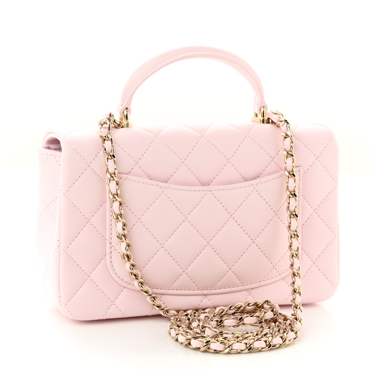 Lambskin Quilted Mini Top Handle Rectangular Flap Light Pink