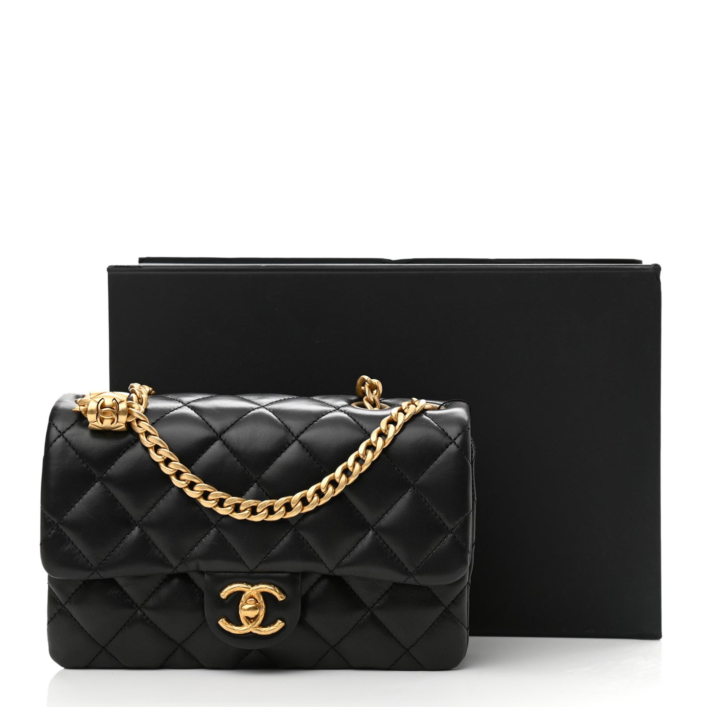 Lambskin Quilted Small Pillow Crush Flap Black