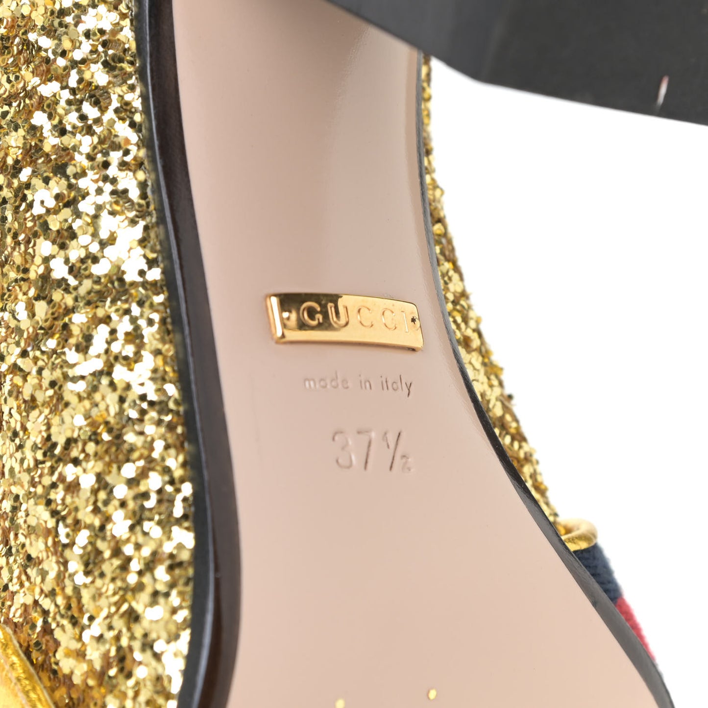 Glitter Nappa Web Peyton 75mm Loafer Pumps 37.5 Oro Vecchio