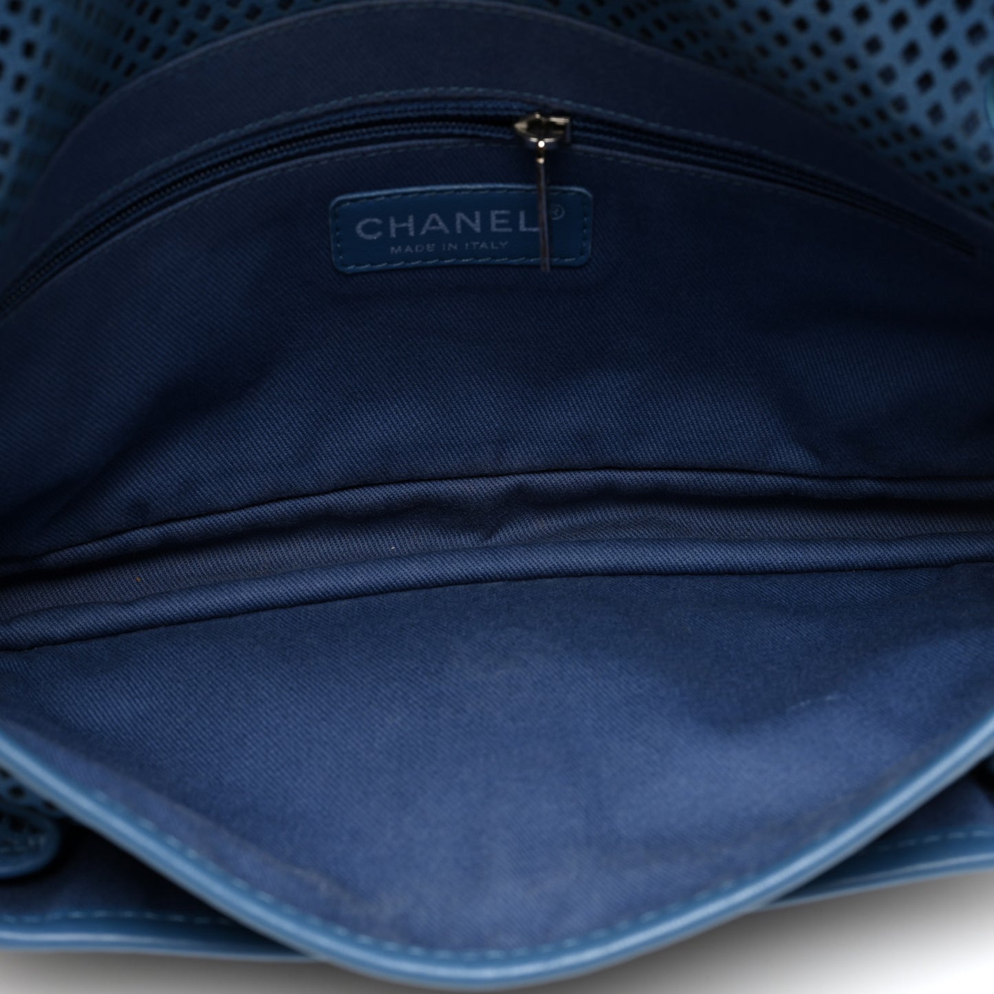 Perforated Calfskin Large Up In The Air Flap Blue