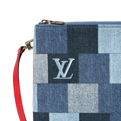 Louis Vuitton Denim Damier Monogram Patchwork Neverfull MM Pochette Blue Rouge 7 of 7