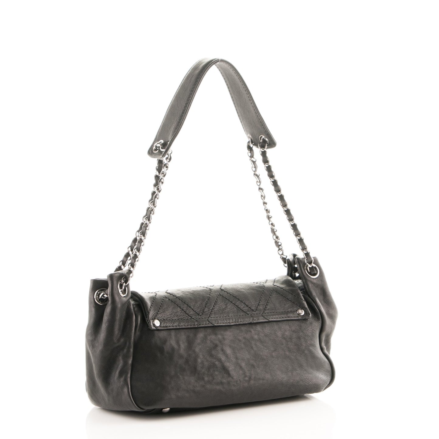 Calfskin Diamond Stitch Accordion Flap Black