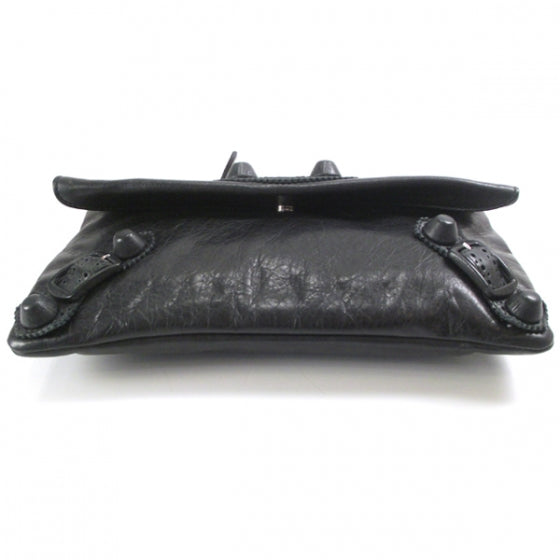 Agneau Giant Brogues Hardware Envelope Clutch Black