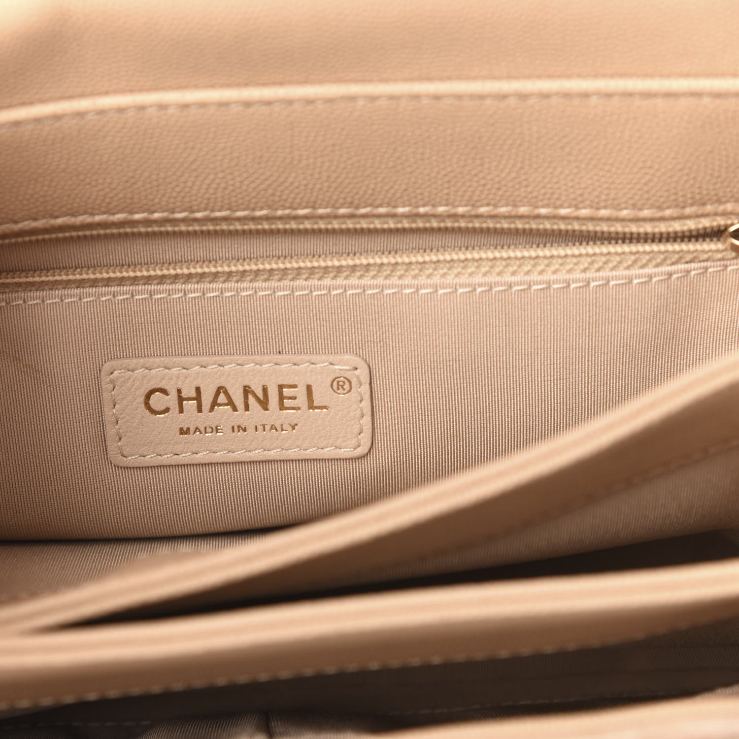 Chanel Grained Calfskin Stitched Enamel CC Flap Bag Beige 6 of 10