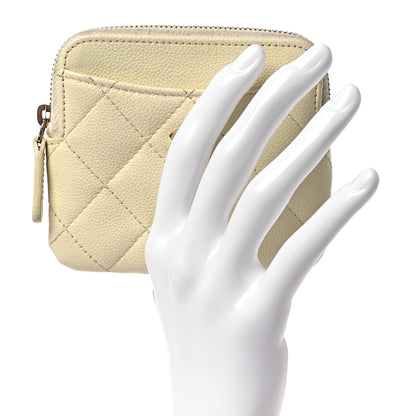 Chanel Caviar Quilted Zip Card Holder Wallet Light Yellow 2 of 14