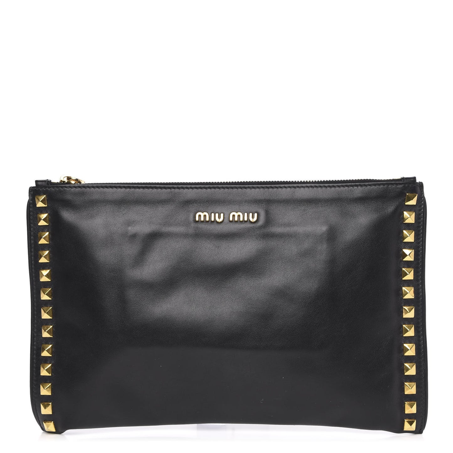 Soft Calf Studded Zip Pouch Black