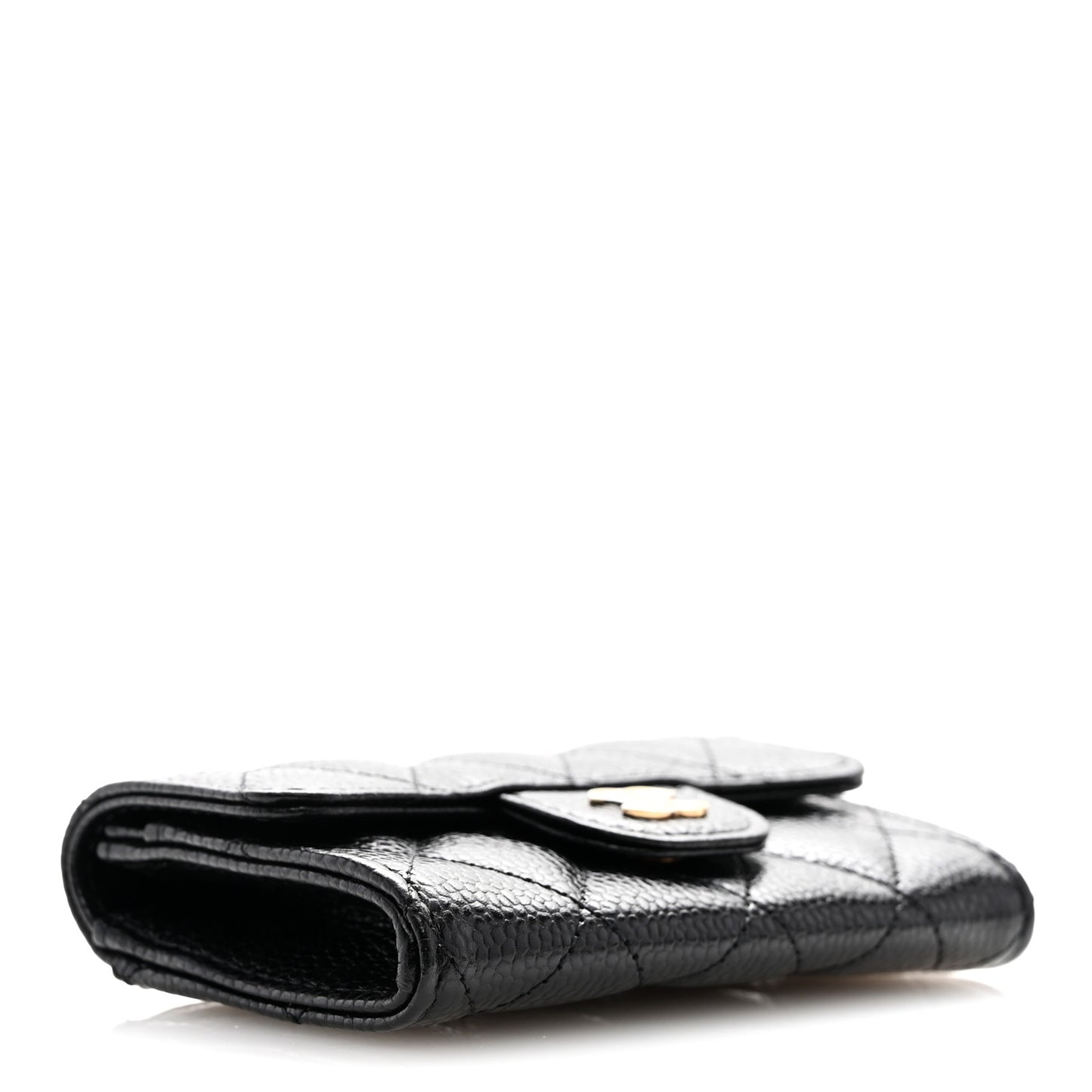 Caviar Quilted Flap Card Holder Wallet Black