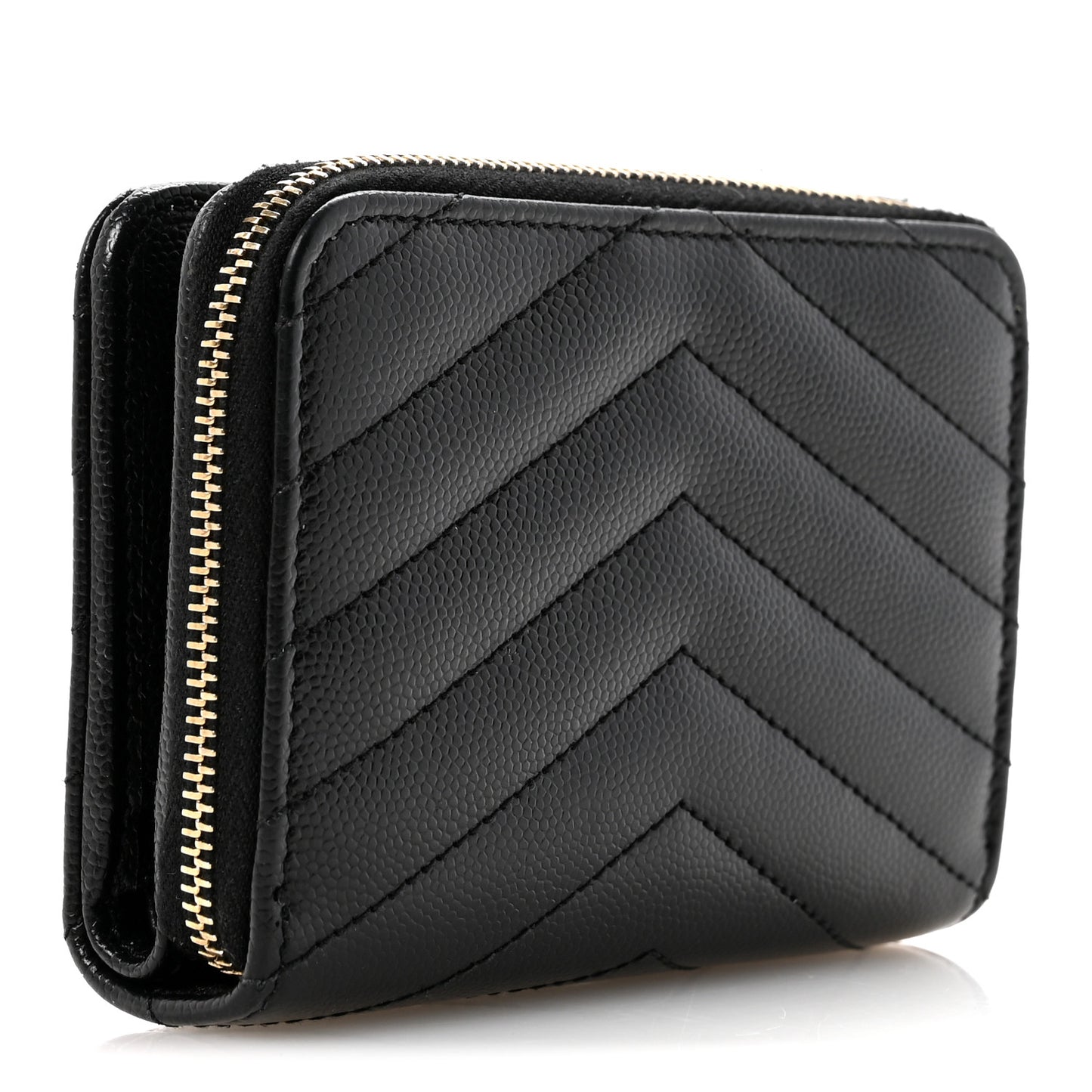 Grain De Poudre Matelasse Chevron Monogram Compact Zip Around Wallet Black