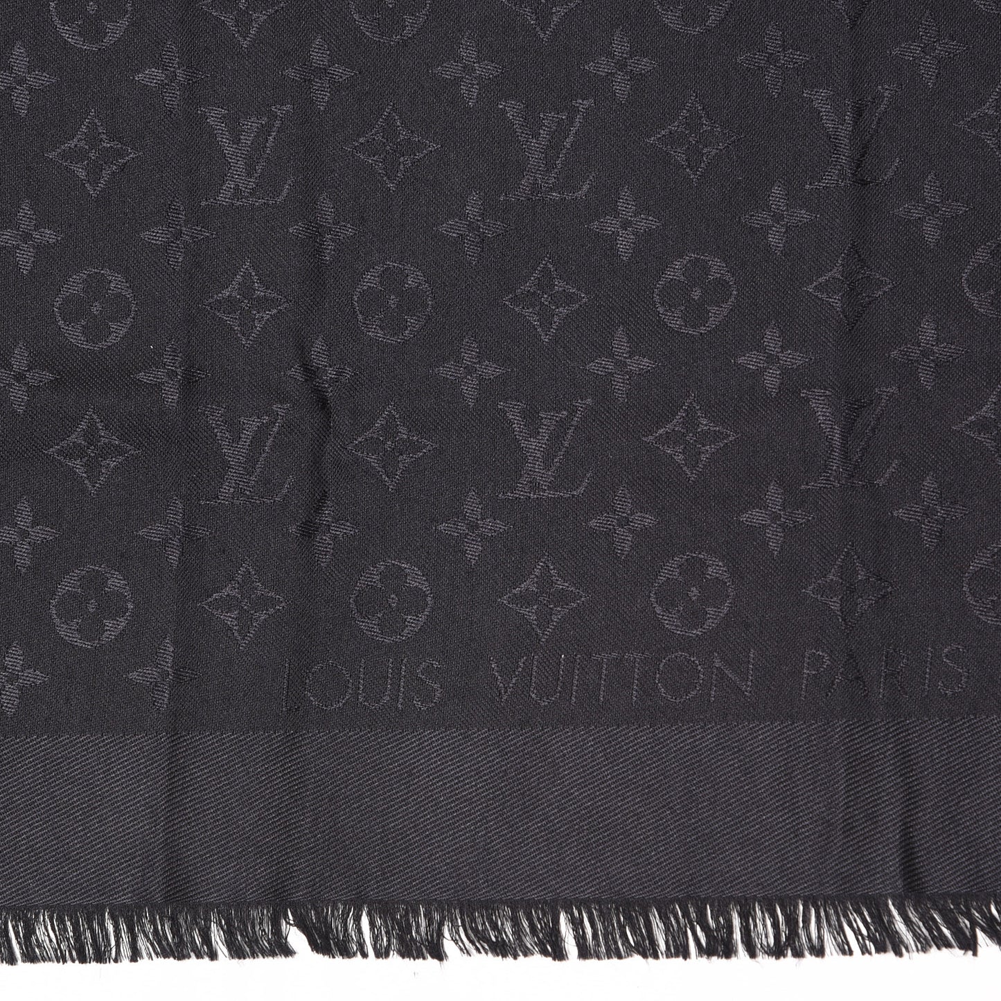 Wool Silk Monogram Shawl Black