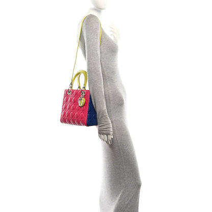 Christian Dior Lambskin Cannage Medium Tri-Color Lady Dior Pink Blue Yellow 2 of 11