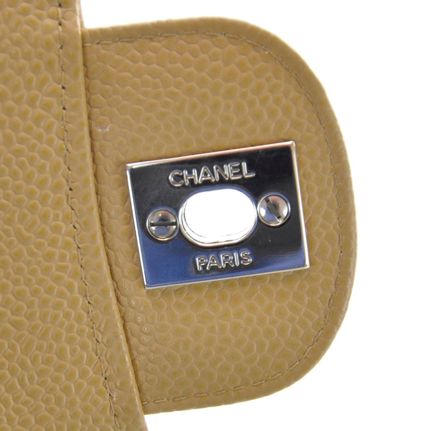 Caviar Quilted Medium Double Flap Beige