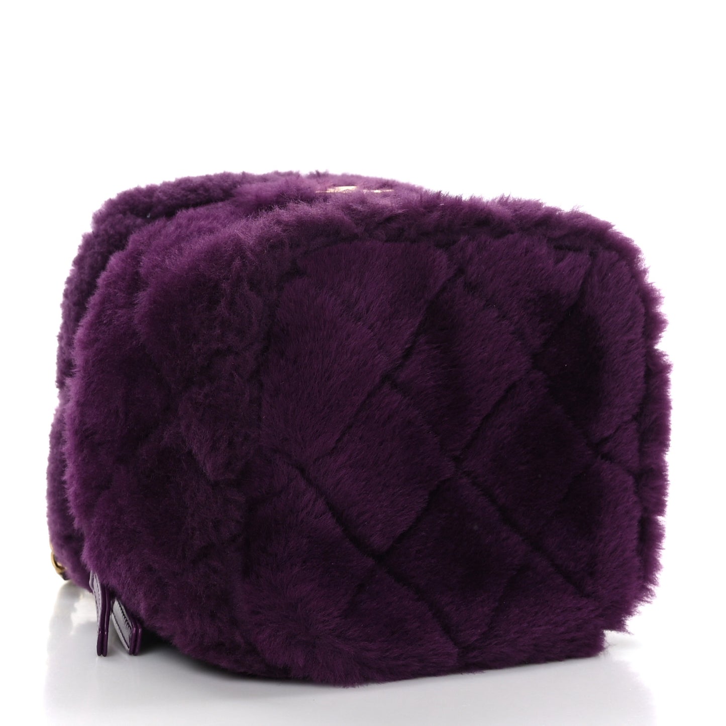 Shearling Lambskin Quilted Small Vanity Case Purple