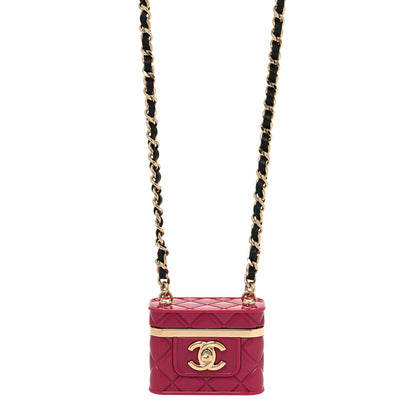Chanel Metal Resin Lambskin Flap Bag Necklace Pink Gold Black 1 of 5