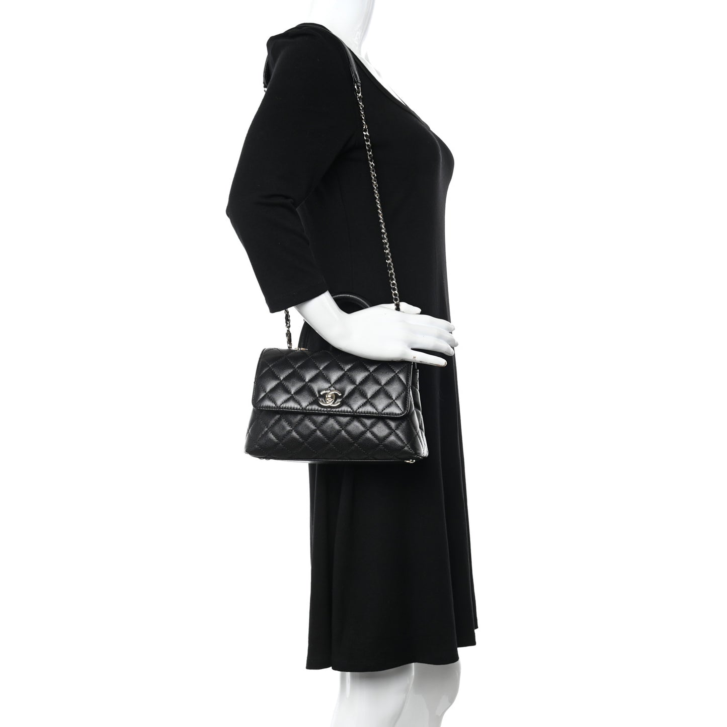 Caviar Quilted Mini Coco Handle Flap Black
