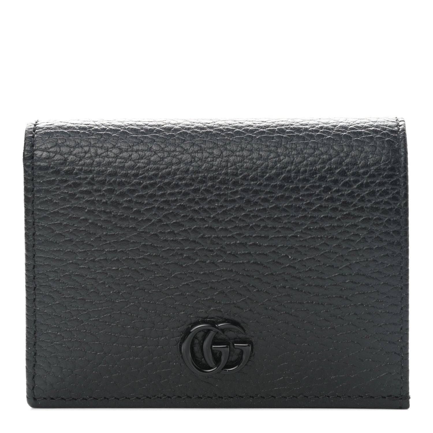 Gucci Dollar Calfskin Enamel Monochrome GG Marmont Card Case Black 1 of 7