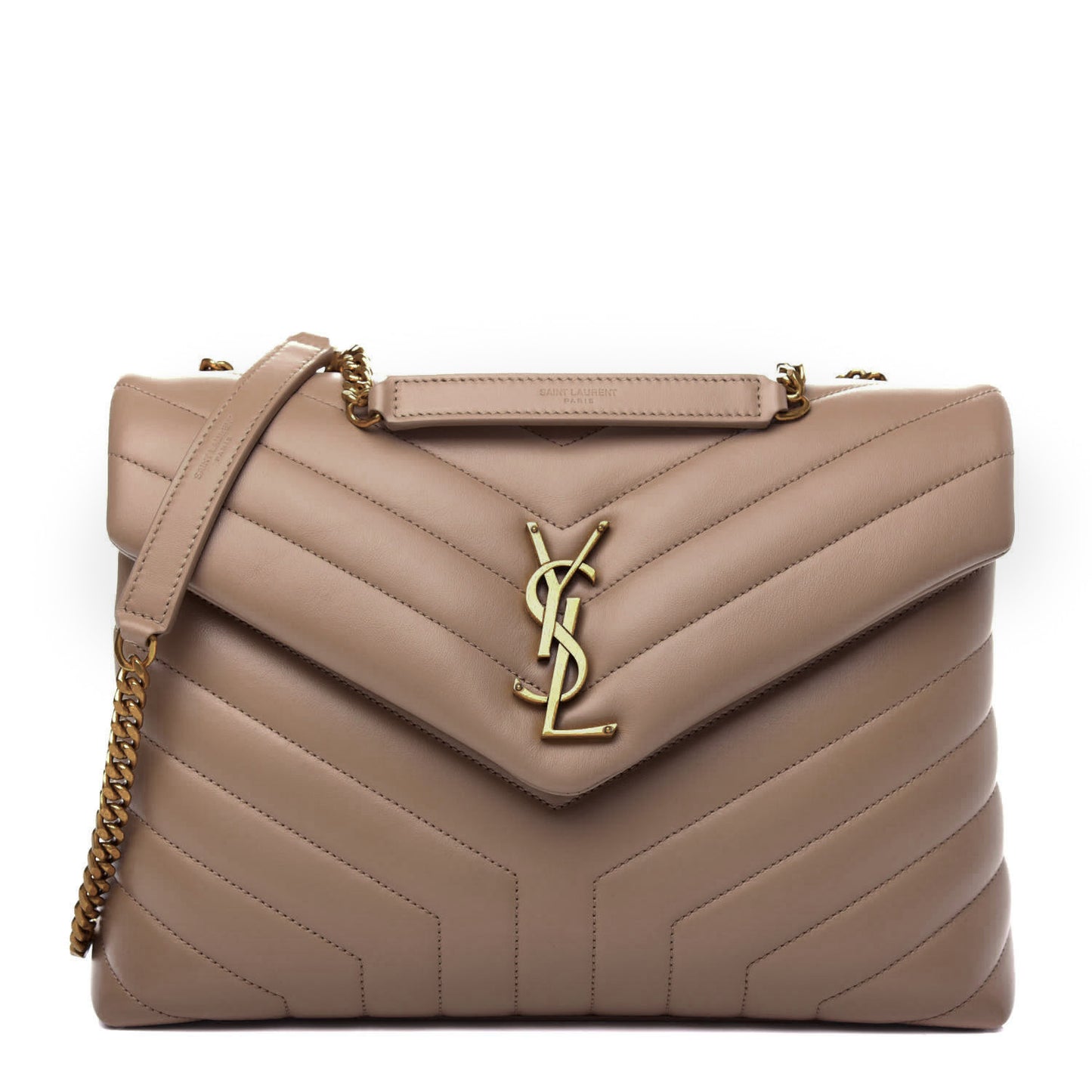 Calfskin Y Quilted Monogram Medium Loulou Chain Satchel Dark Beige