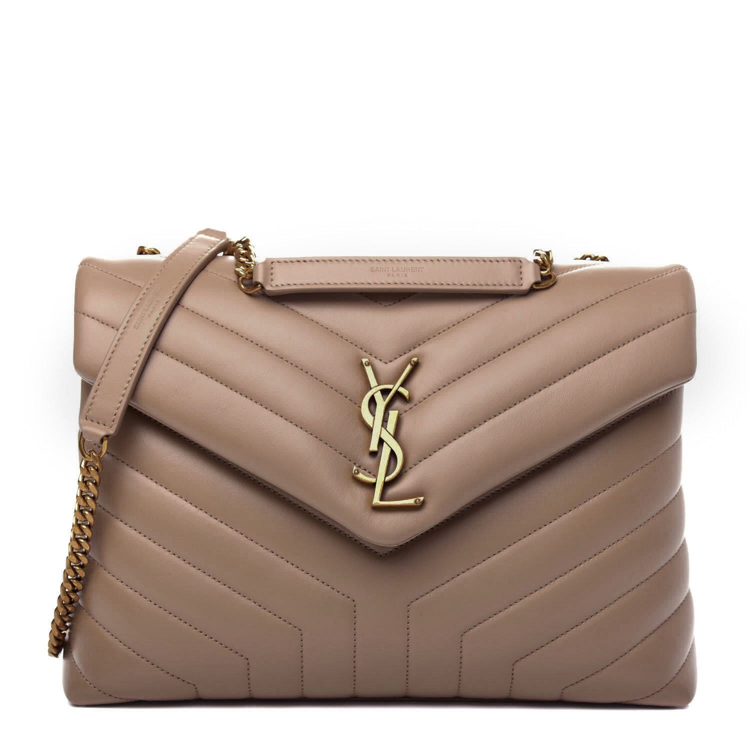 Saint Laurent Calfskin Y Quilted Monogram Medium Loulou Chain Satchel Dark Beige 1 of 11