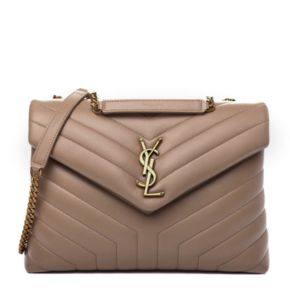 Saint Laurent Calfskin Y Quilted Monogram Medium Loulou Chain Satchel Dark Beige 1 of 11