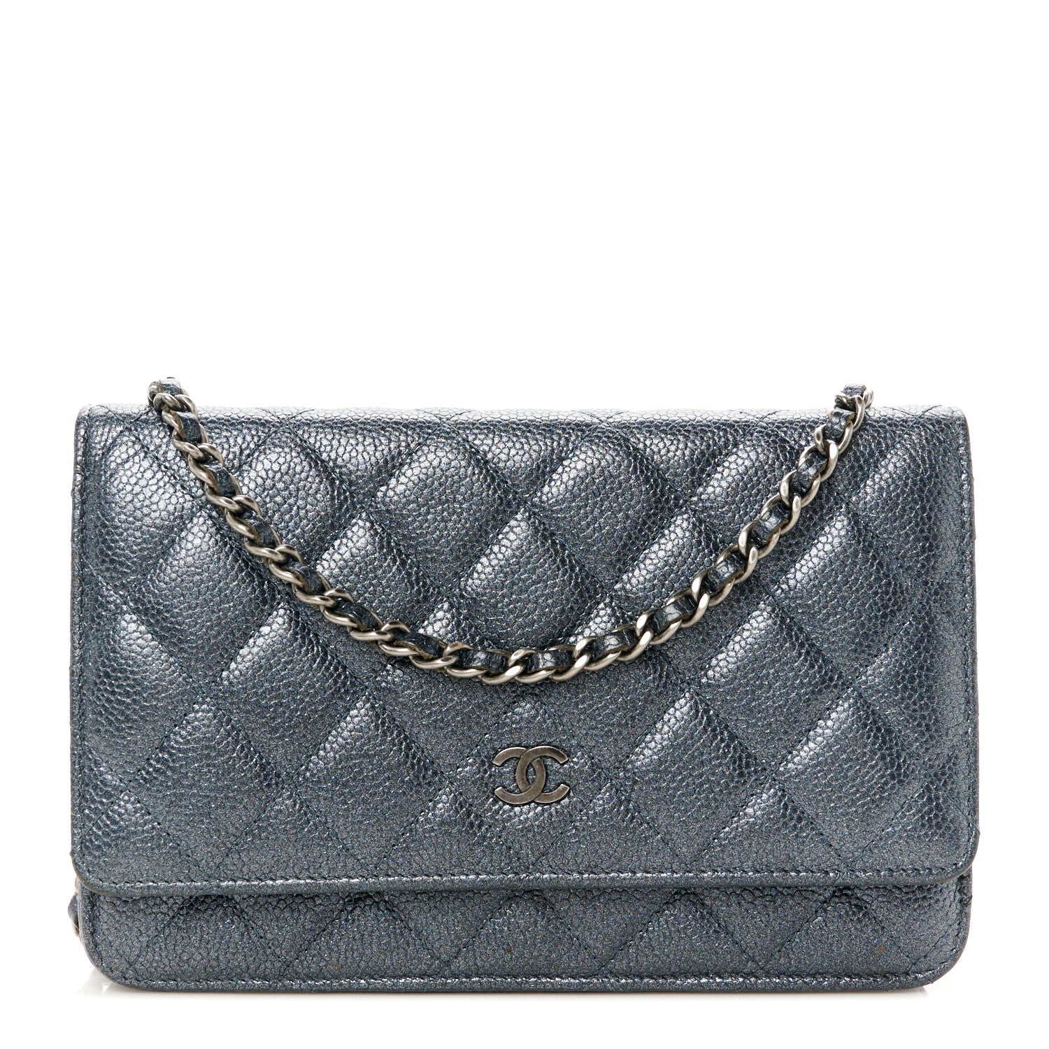 Chanel Pearly Caviar Quilted Wallet on Chain WOC Grey 1 of 12