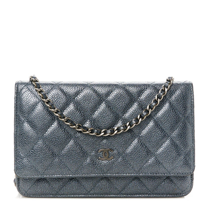 Chanel Pearly Caviar Quilted Wallet on Chain WOC Grey 1 of 12