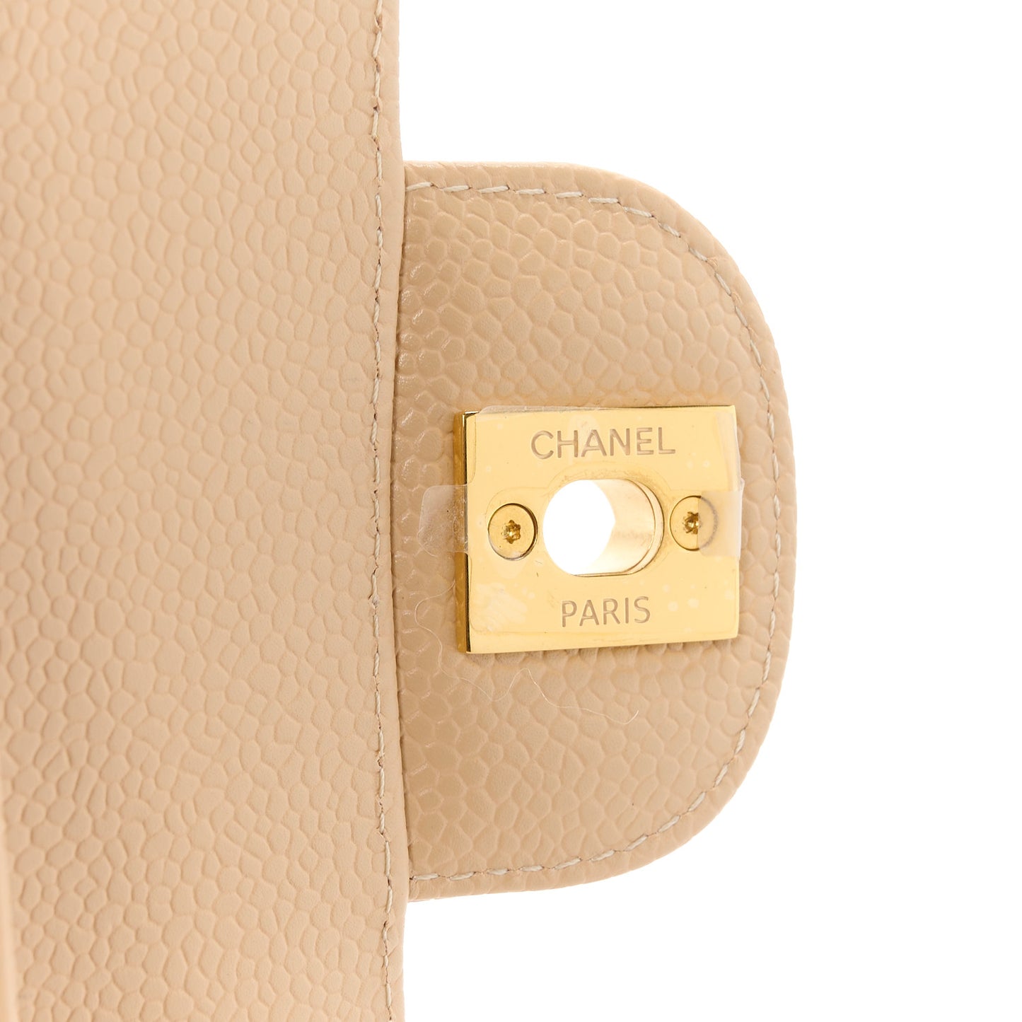 Caviar Quilted Medium Double Flap Beige
