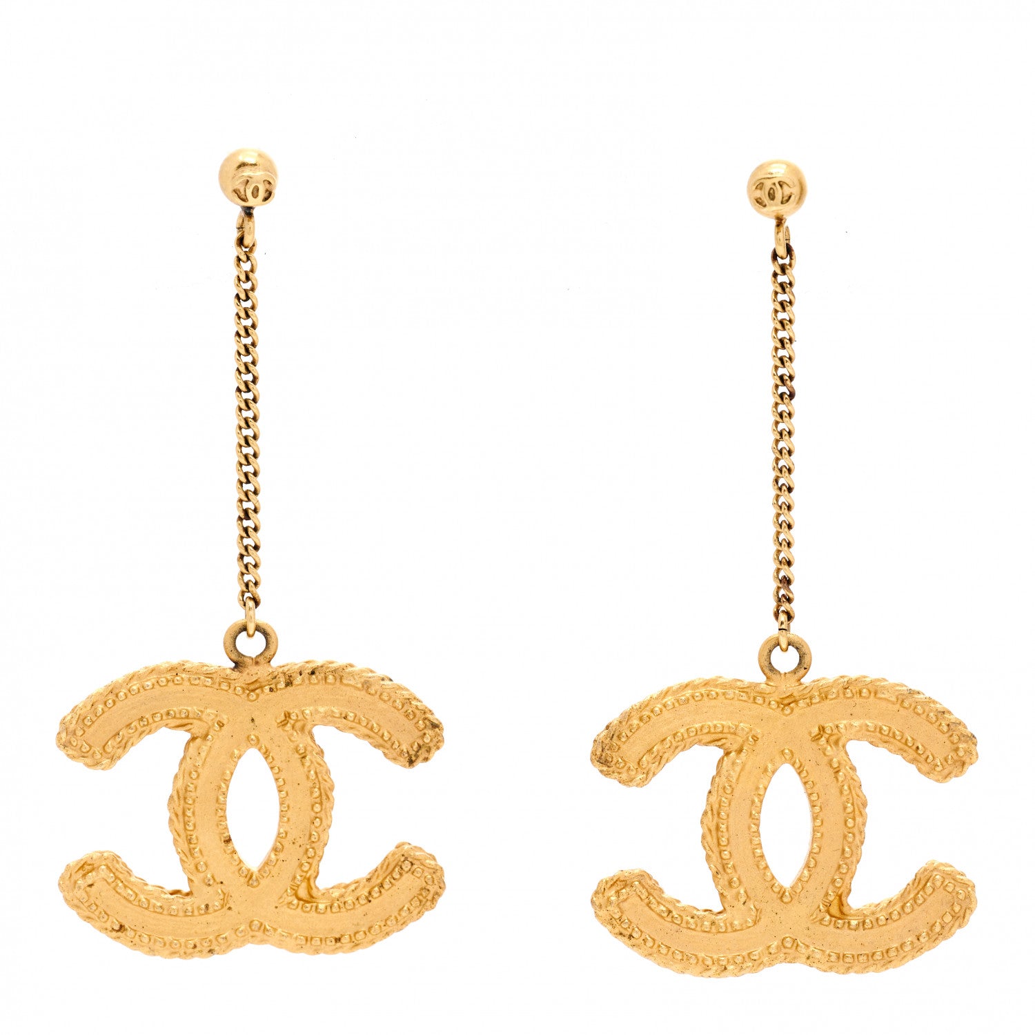 Chanel CC Drop Earrings Matte Gold 1 of 4