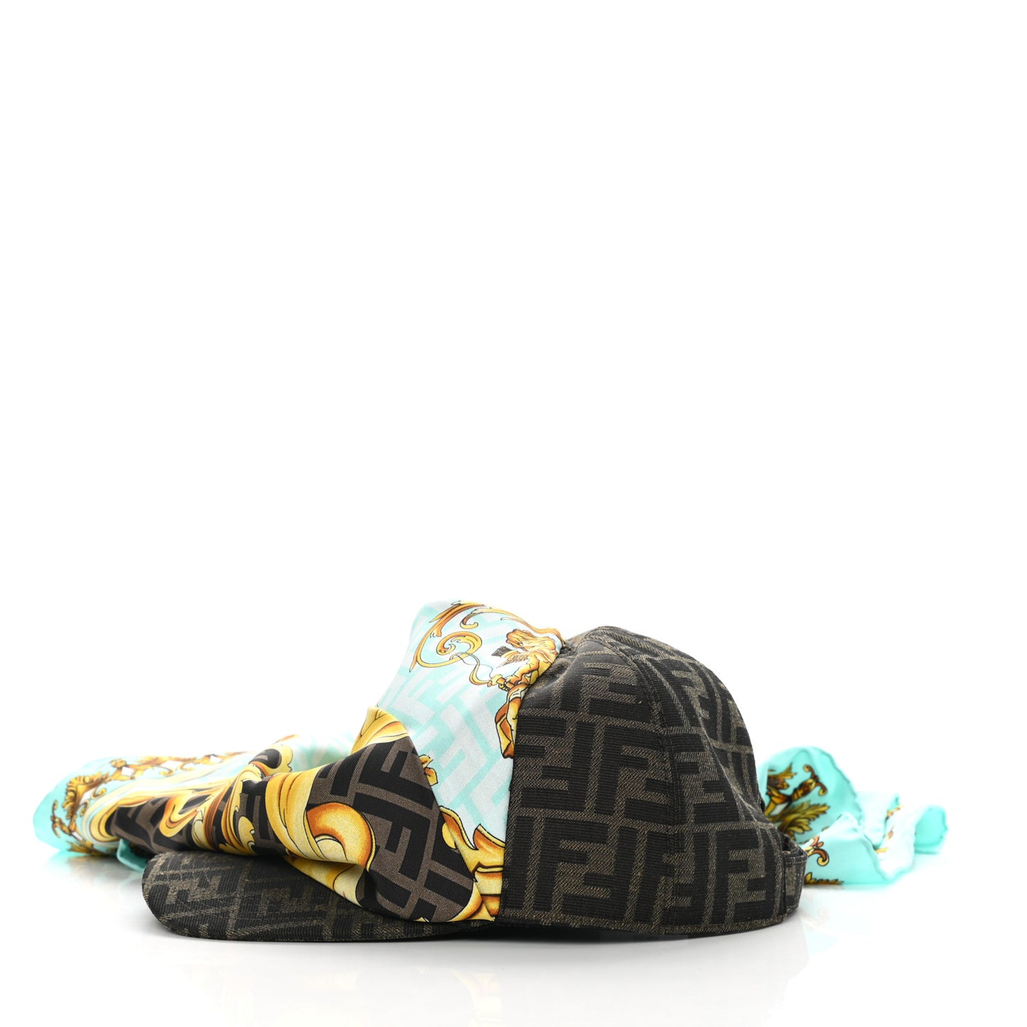 X VERSACE Silk FF Baroque Fendace Foulard Cap 59 Gold