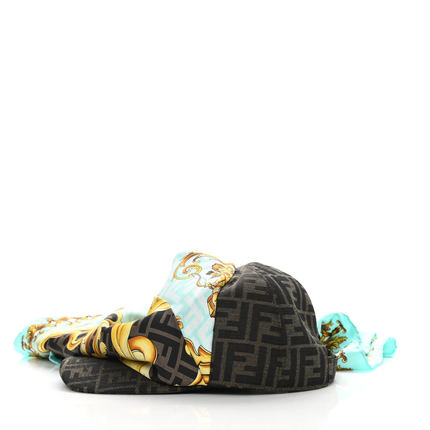 Fendi X VERSACE Silk FF Baroque Fendace Foulard Cap 59 Gold 5 of 11