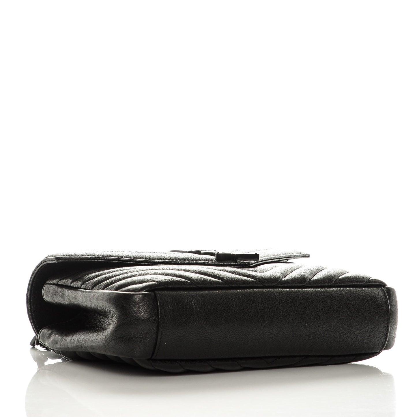 Sheepskin Matelasse Chevron Monogram Medium College Bag Black